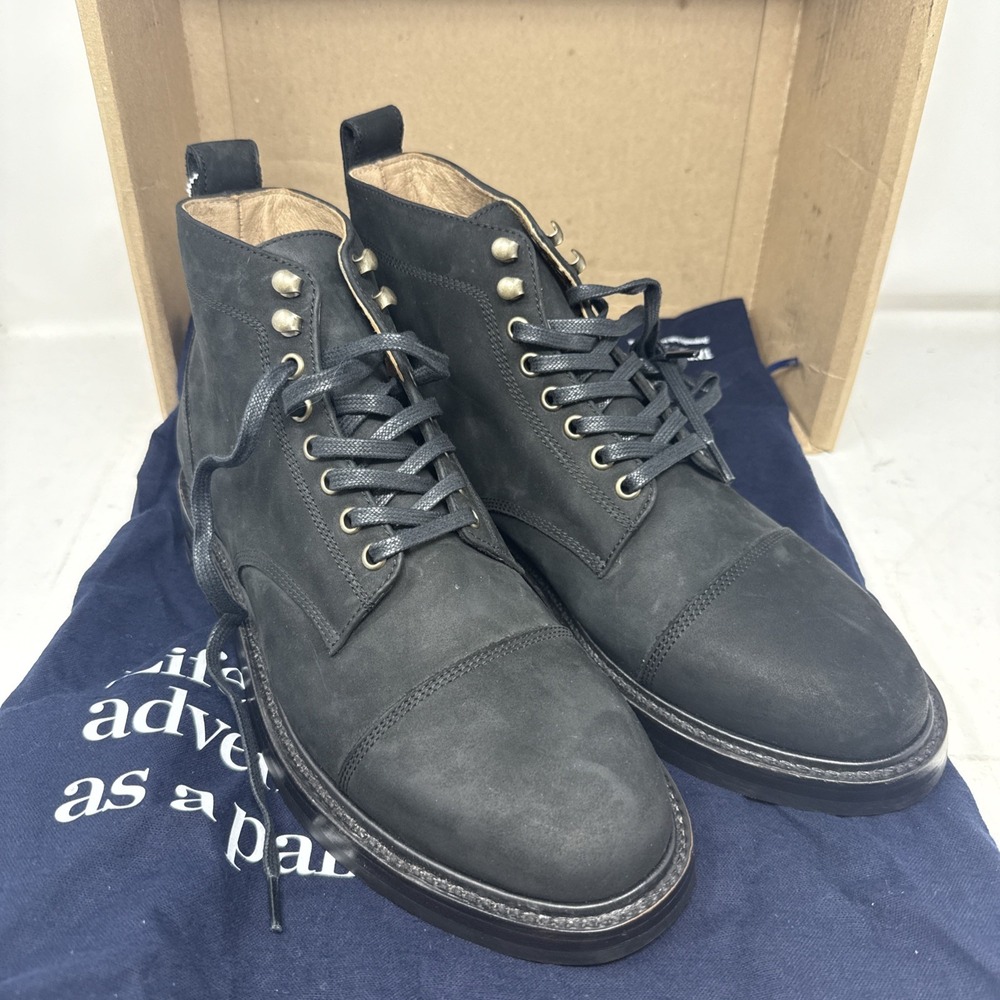 Mens 9 Taylor Stitch Moto Boot Black Nubuck Leather Ankle Vibram Motorcycle